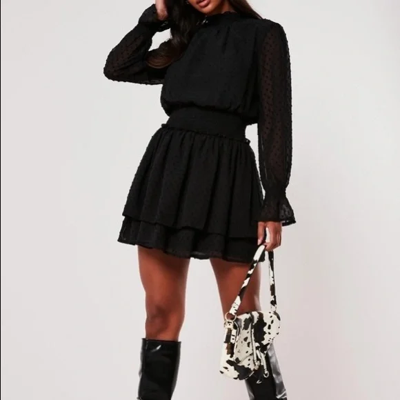 Missguided | Dresses | High Neck Shirred Waist Dobby Dressblack | Poshmark